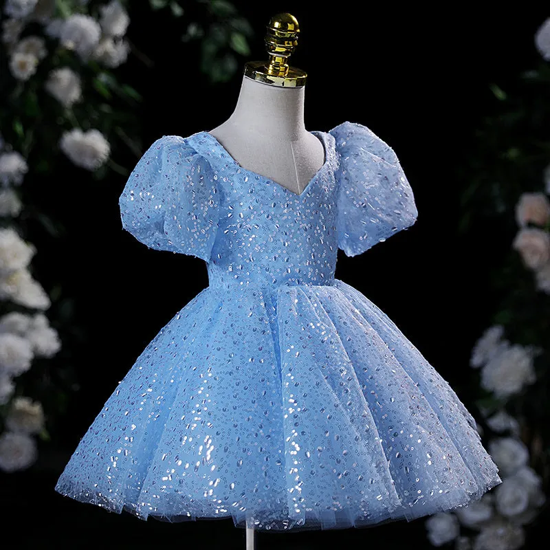 Baby Girl Dress Toddler Ball Gowns Puff Sleeves Formal Sequin Puffy Princess Dress