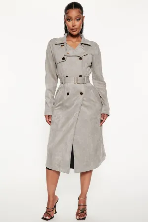 Belt Your Heart Trench Coat - Grey