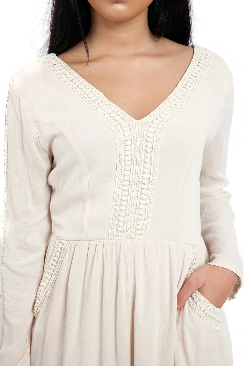 Cream Crochet Lace Detail Tie Back Playsuit