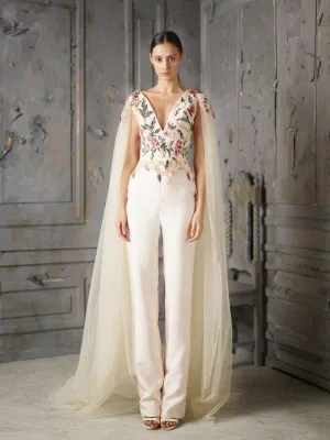 Embroidered Jumpsuit With Cape