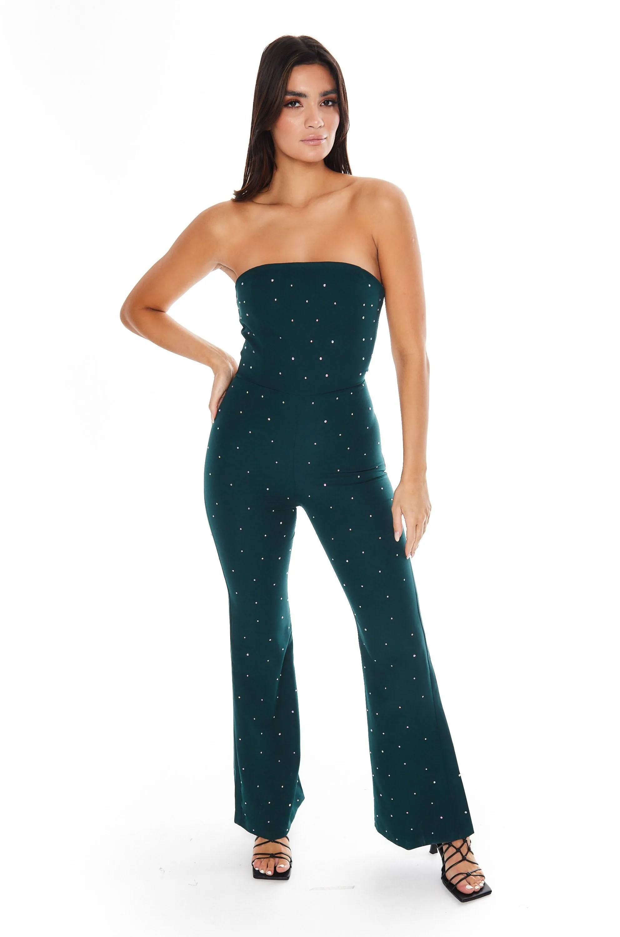 Emerald Green Diamante Bandeau Jumpsuit