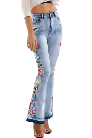 Full Size Flower Embroidery Wide Leg Jeans