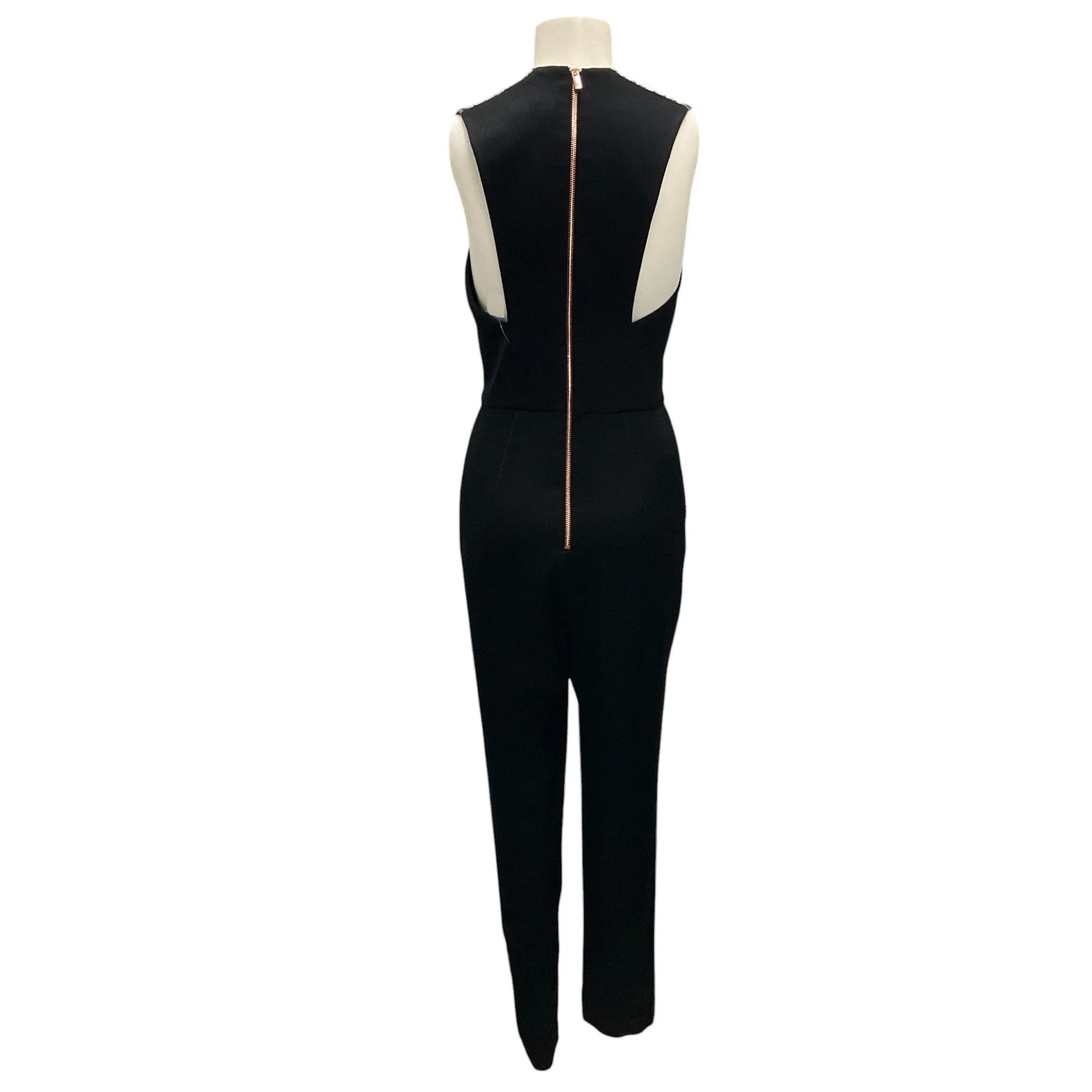 Ginger & Smart Black / Silver Metallic Embroidered Sleeveless Crepe Jumpsuit