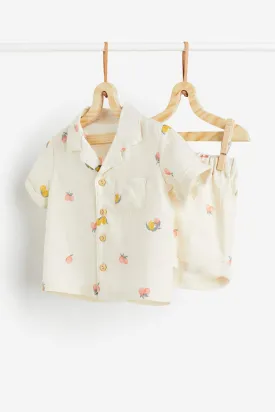 H&M Fruit Linen clothing set, 2 pieces, beige