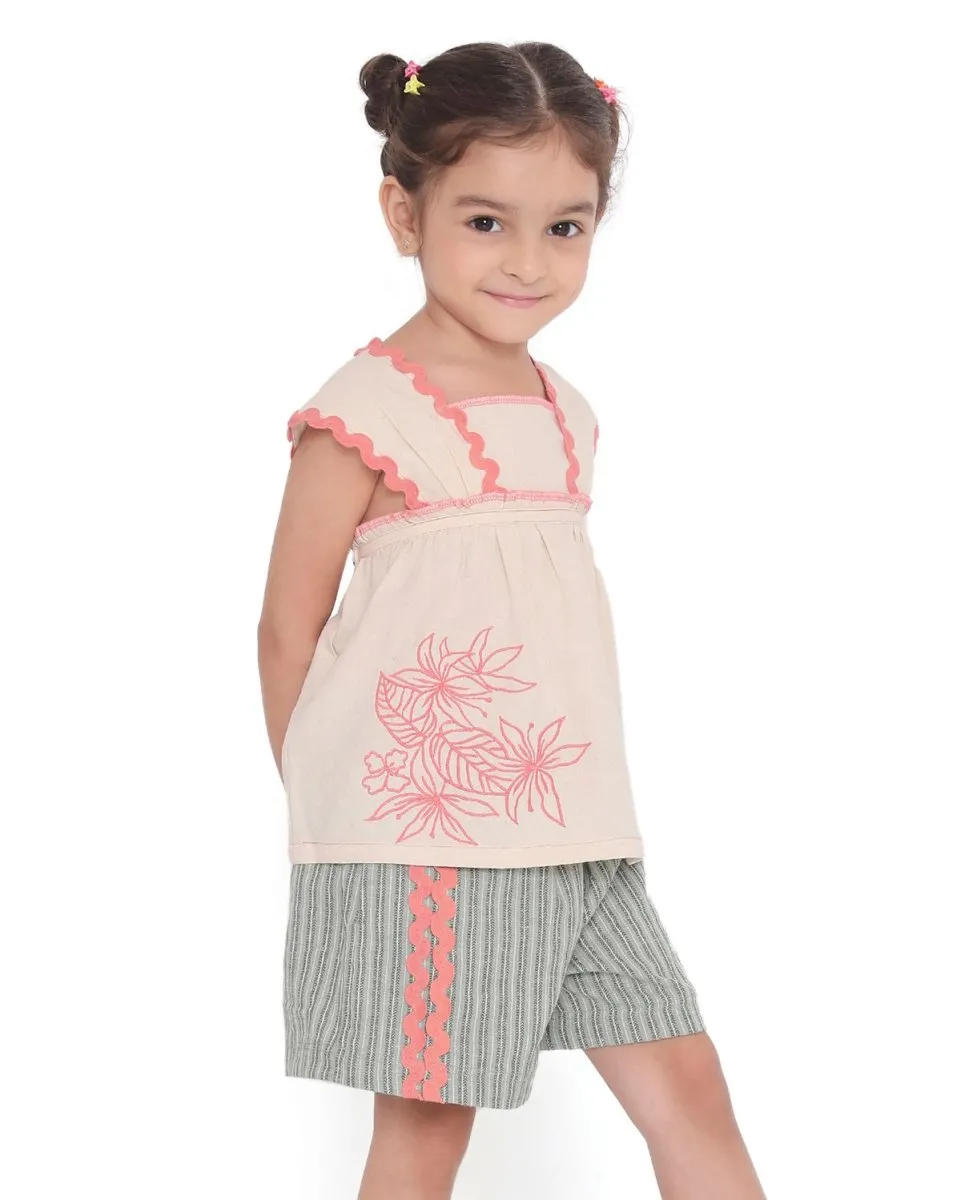 Lillete Embroidered Top and Alouette Jacquard Shorts Co-Ord Set