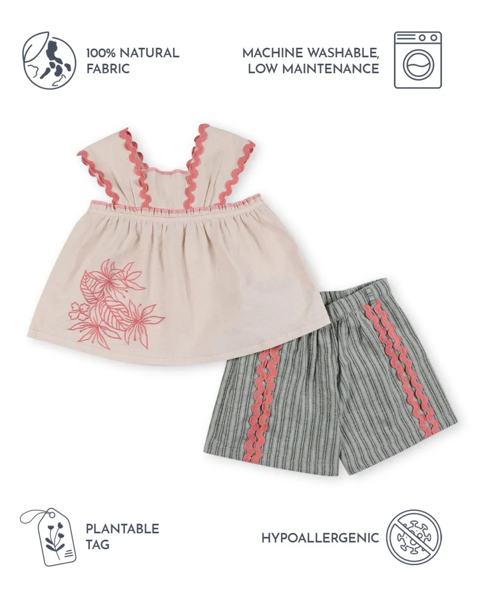 Lillete Embroidered Top and Alouette Jacquard Shorts Co-Ord Set