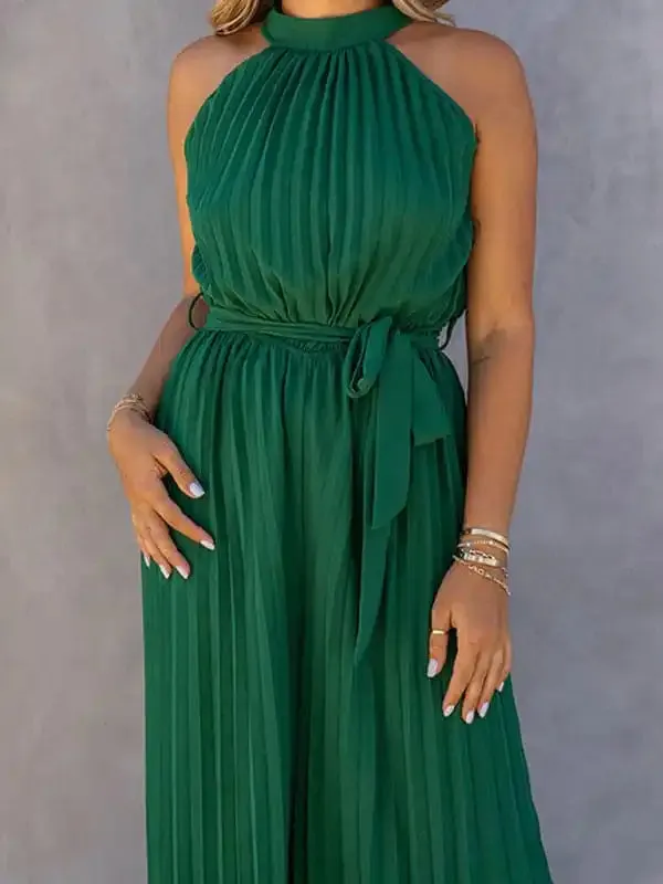 New women’s off-shoulder halter neck pleated jumpsuit