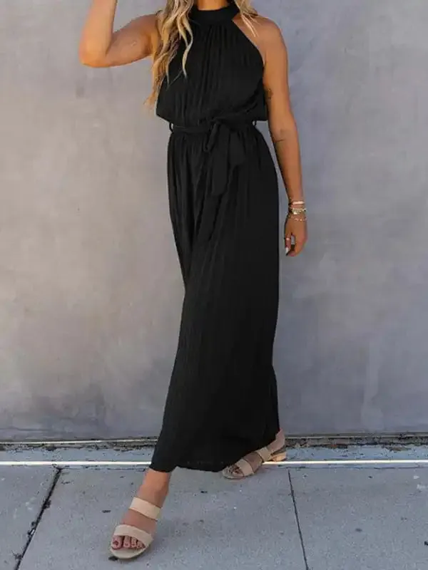 New women’s off-shoulder halter neck pleated jumpsuit