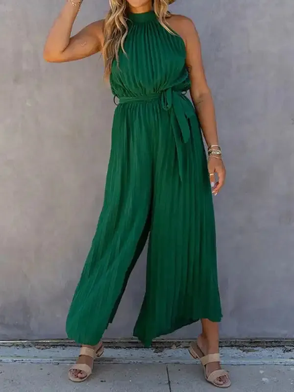 New women’s off-shoulder halter neck pleated jumpsuit