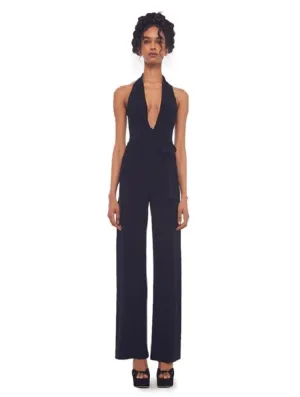 Norma Kamali halter wrap straight leg jumpsuit black