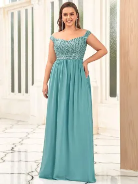 Plus Size Striped Sequin Sweetheart Floor-Length Evening Dress