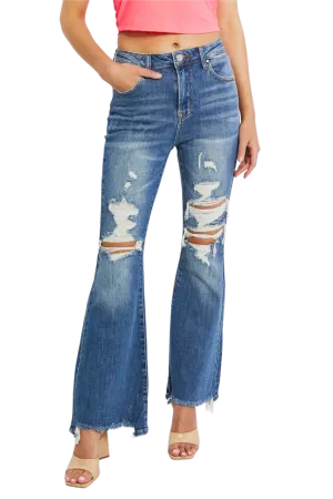 RISEN Full Size Hazel High Rise Distressed Flare Jeans