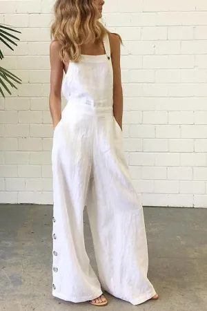 Side Button Wide Leg Slip Jumpsuits