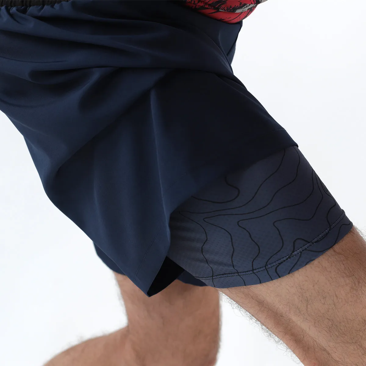 Two-Layer GOD Shorts V5 - Ink Blue "Halftone Topo" Edition