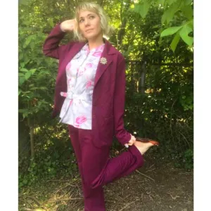 Vintage 1970s | Fuschia Purple MOD Groovy Pantsuit 2 Piece Suit Set | Size S