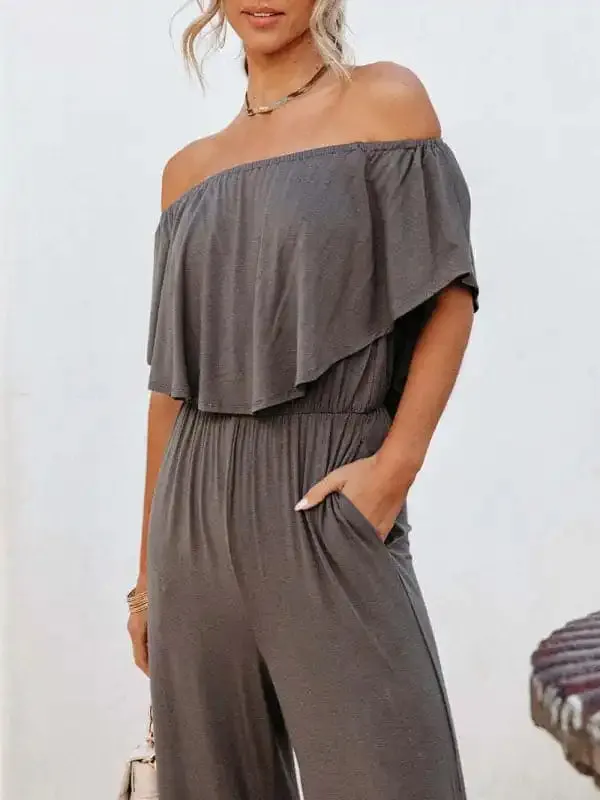 Women’s clothing one-shoulder fashion temperament off-the-shoulder jumpsuit casual wide-leg pants