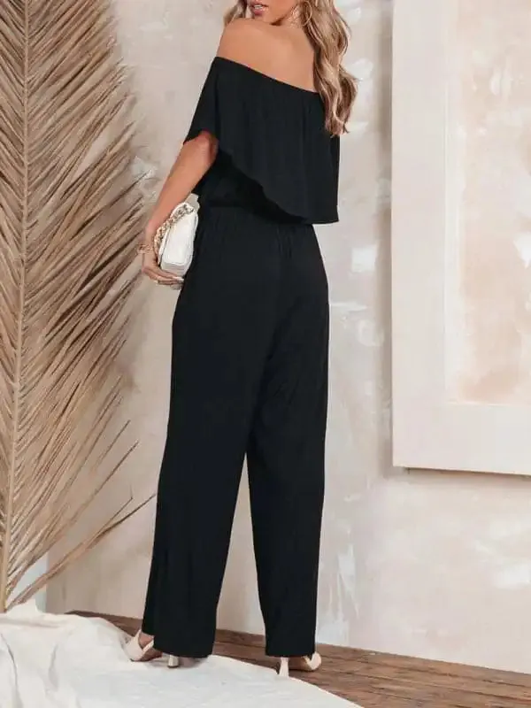 Women’s clothing one-shoulder fashion temperament off-the-shoulder jumpsuit casual wide-leg pants