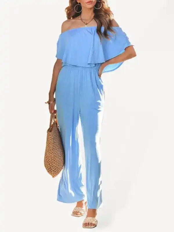 Women’s clothing one-shoulder fashion temperament off-the-shoulder jumpsuit casual wide-leg pants