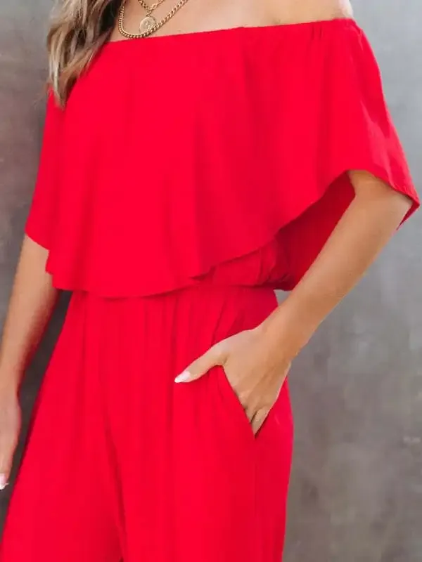 Women’s clothing one-shoulder fashion temperament off-the-shoulder jumpsuit casual wide-leg pants