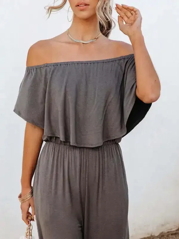 Women’s clothing one-shoulder fashion temperament off-the-shoulder jumpsuit casual wide-leg pants