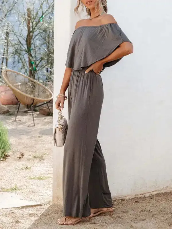 Women’s clothing one-shoulder fashion temperament off-the-shoulder jumpsuit casual wide-leg pants