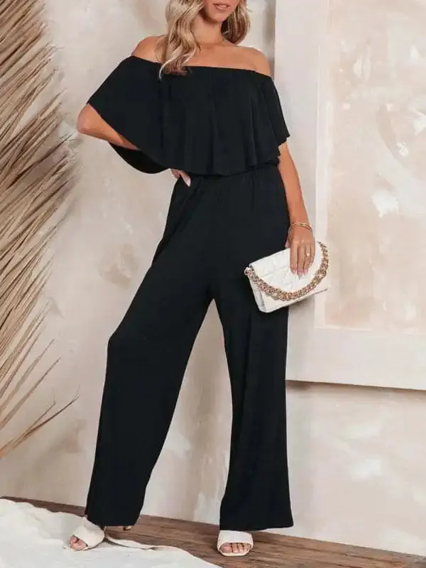 Women’s clothing one-shoulder fashion temperament off-the-shoulder jumpsuit casual wide-leg pants