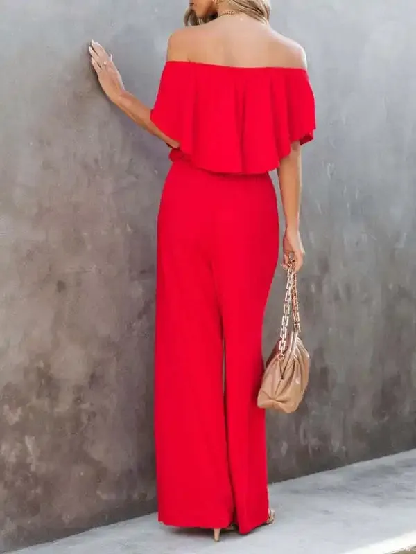 Women’s clothing one-shoulder fashion temperament off-the-shoulder jumpsuit casual wide-leg pants