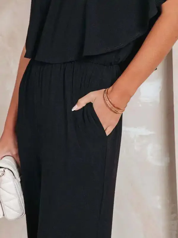 Women’s clothing one-shoulder fashion temperament off-the-shoulder jumpsuit casual wide-leg pants