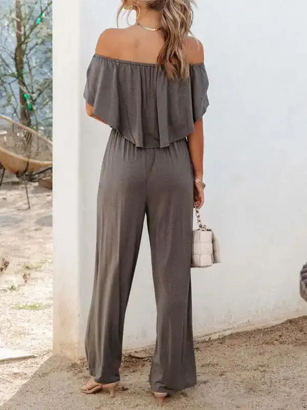 Women’s clothing one-shoulder fashion temperament off-the-shoulder jumpsuit casual wide-leg pants