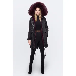 Nicole Benisti Womens Brera Coat in Black/Wine Color - Luxury Outerwear